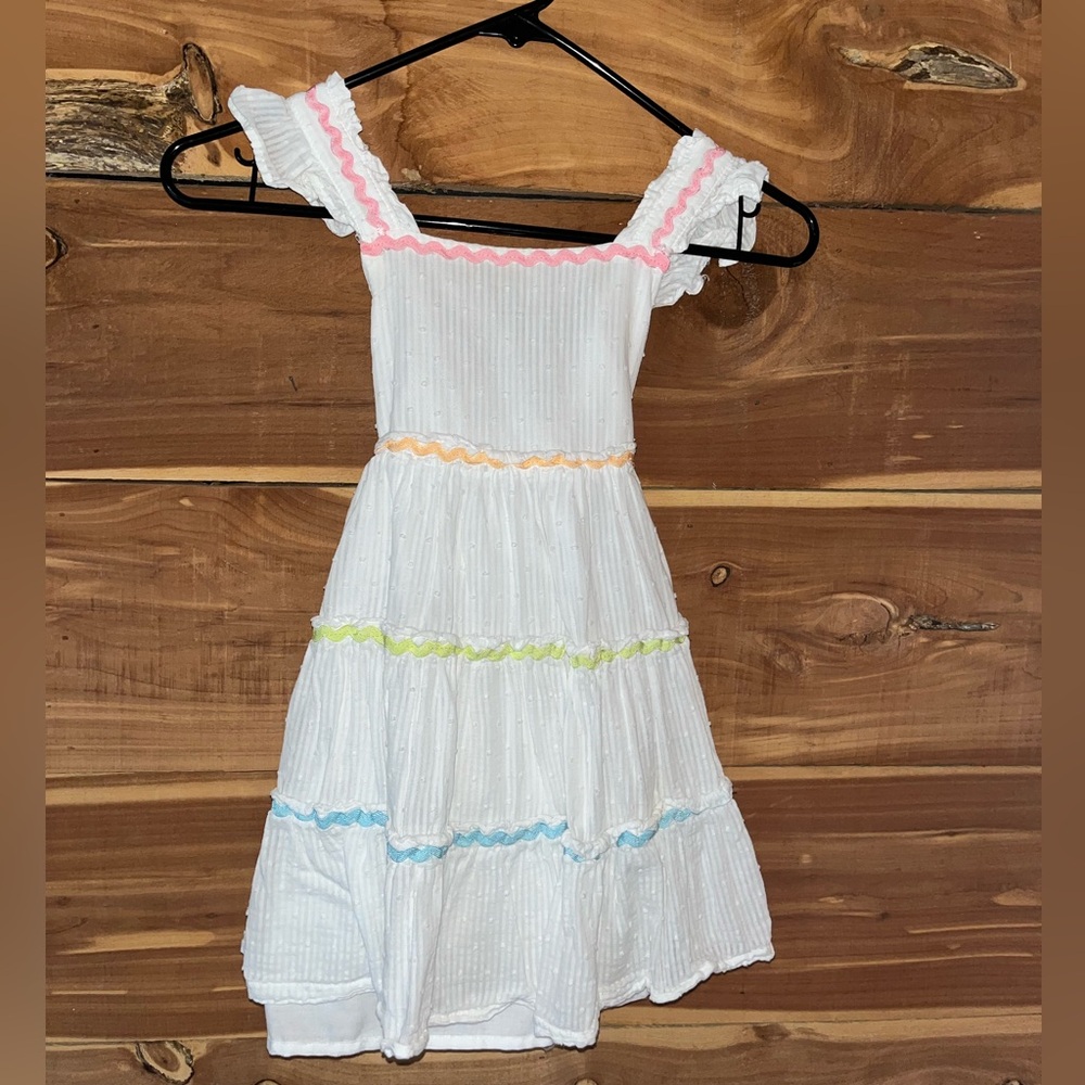 Colorful Ruffle Trim Kids Dress